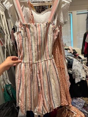 Backless Striped Sundress Romper - Pink & Cream